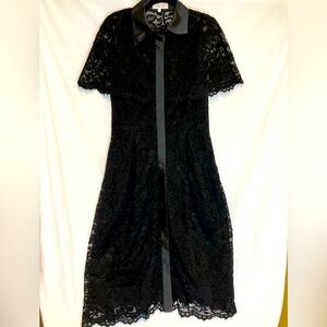 Rickie Freeman Teri Jon Cape Lace Overlay Midi Dress Collar Button Down Size 12*